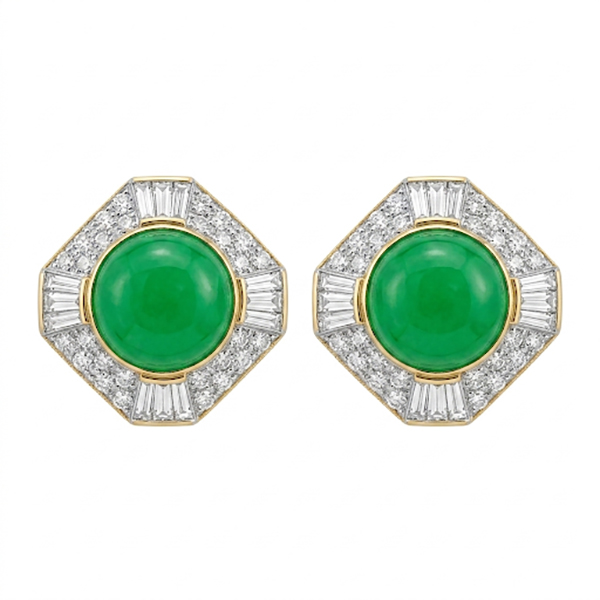 18K Natural Jade Diamond Earrings